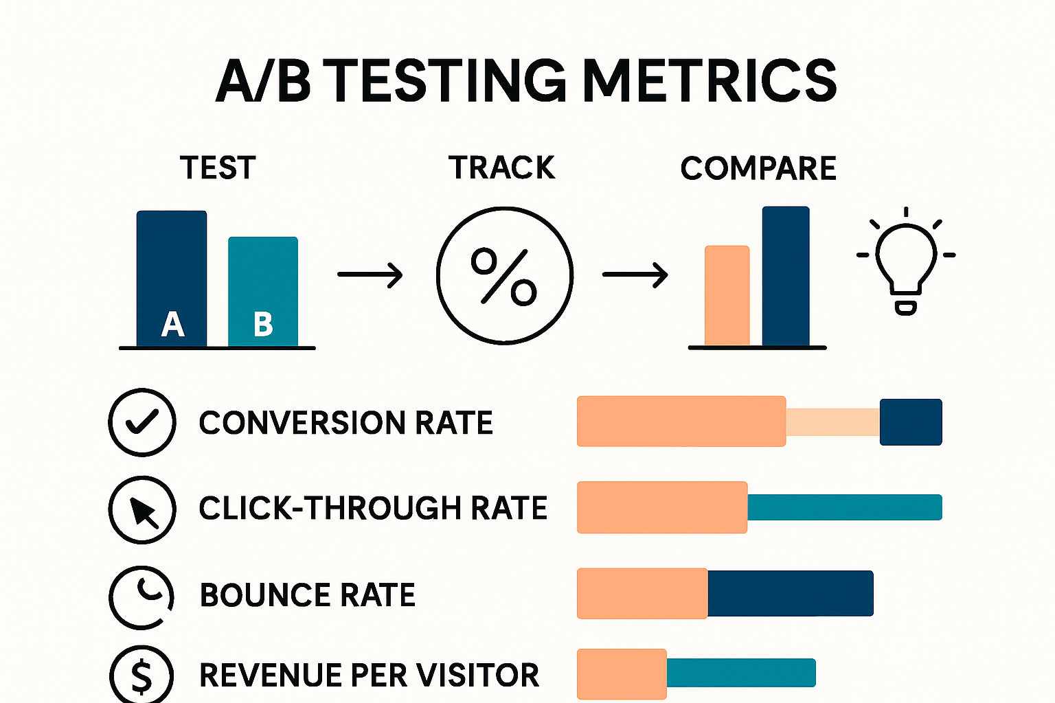 A/B testing metrics comparison infographic