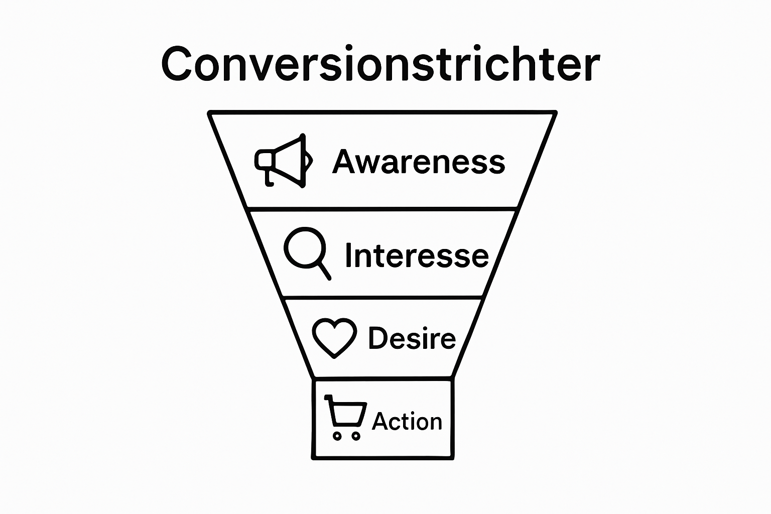 Infographic visualizing the four stages of a conversion funnel