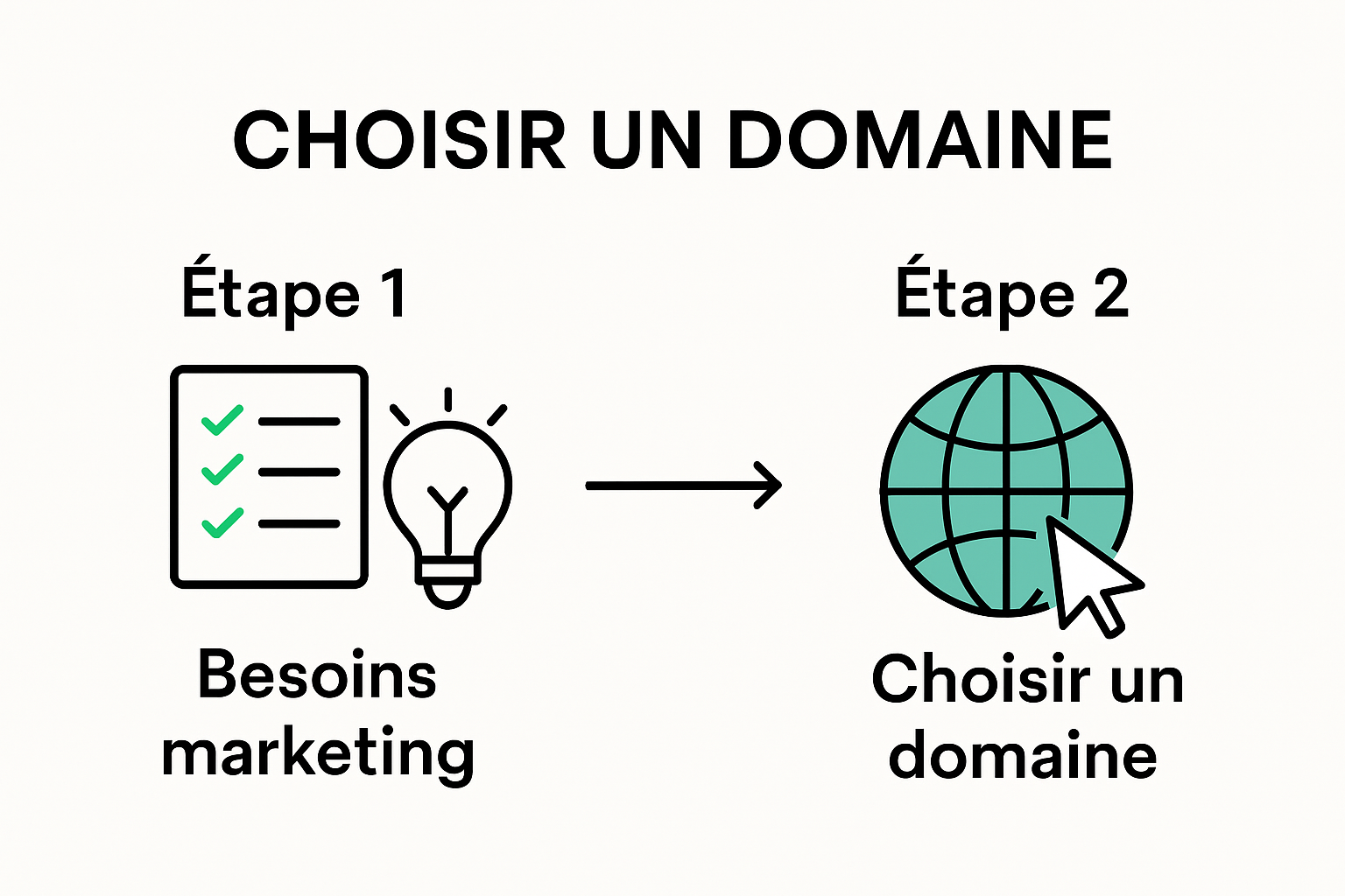 Infographic showing steps: marketing checklist, then choose domain