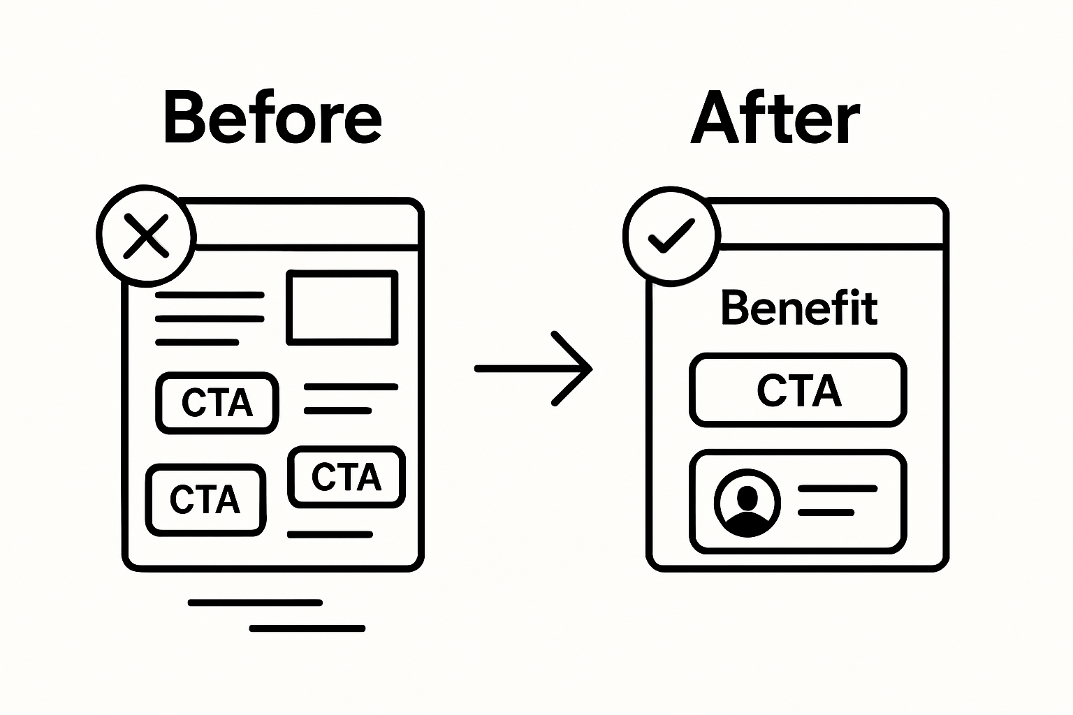 Simple before and after of landing page optimization