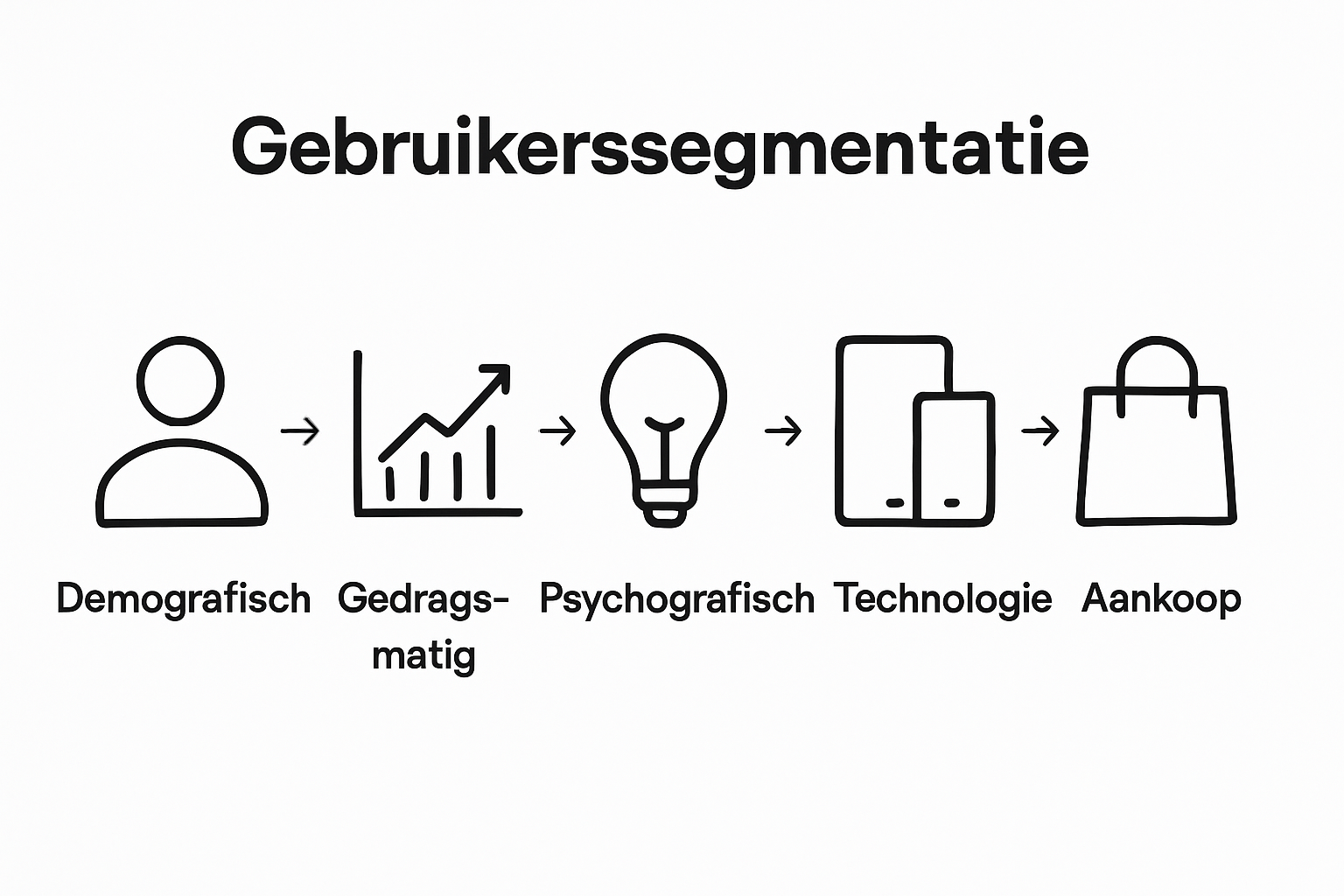 Infographic showing five main segmentatiedimensies for testen