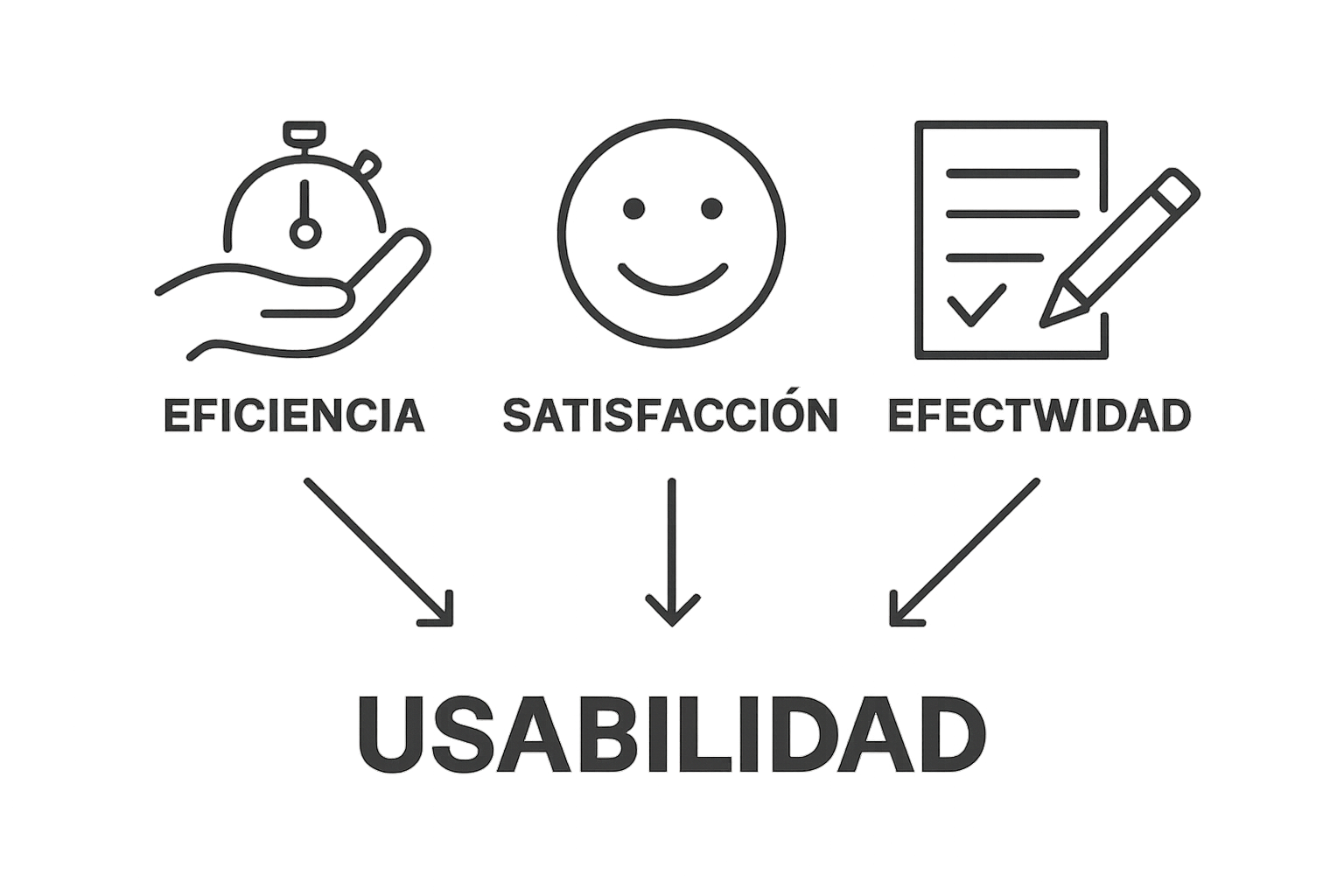 Infografía visualiza eficiencia, satisfacción y efectividad en usabilidad