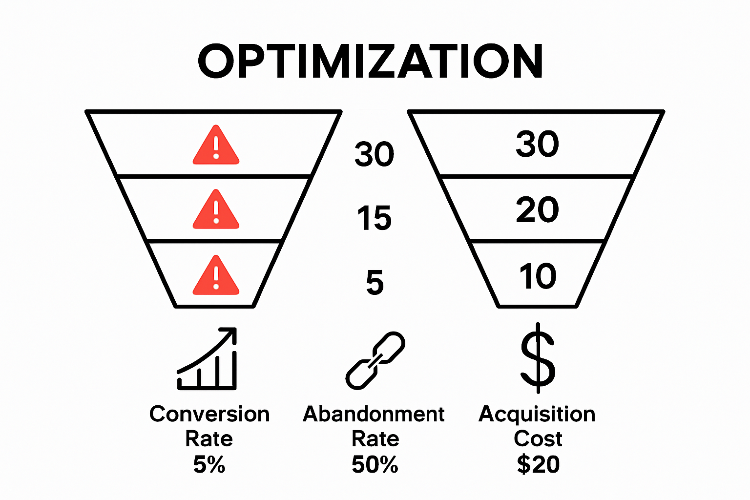 Infographic showing key funnel optimization metrics comparison