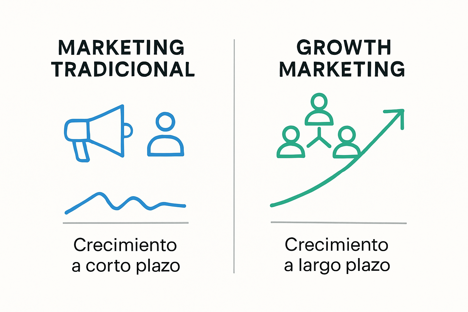Infografía comparando marketing tradicional y growth marketing