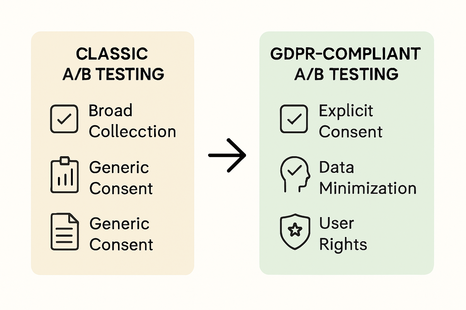 Classic vs GDPR-compliant A/B testing comparison illustration