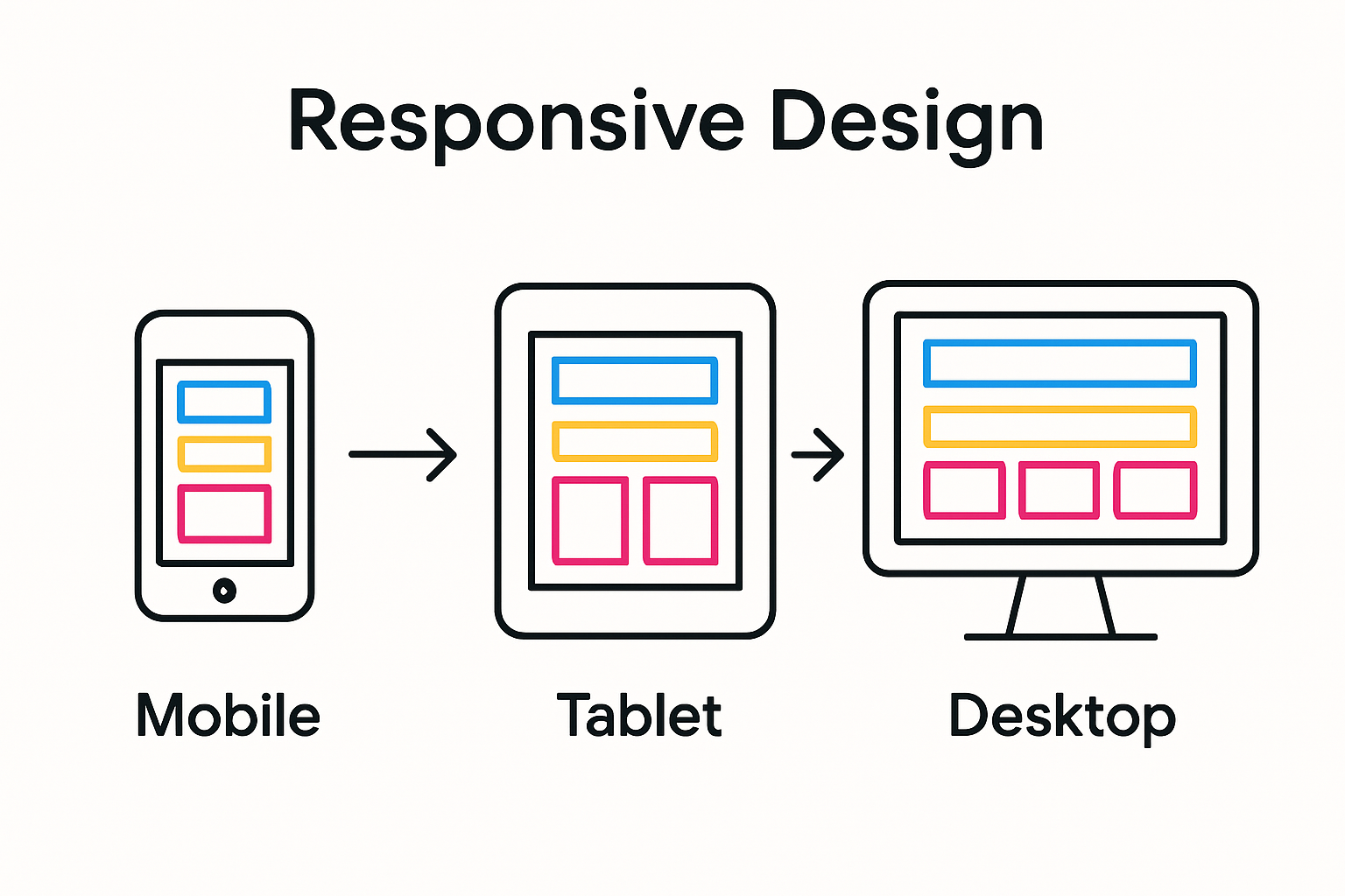 Responsive design breakpoints for mobile, tablet, desktop