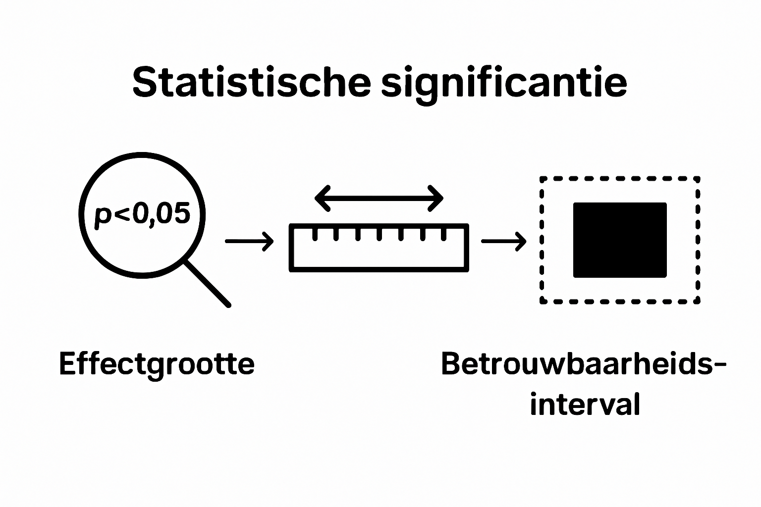 Infographic van p-waarde, effectgrootte en betrouwbaarheidsinterval