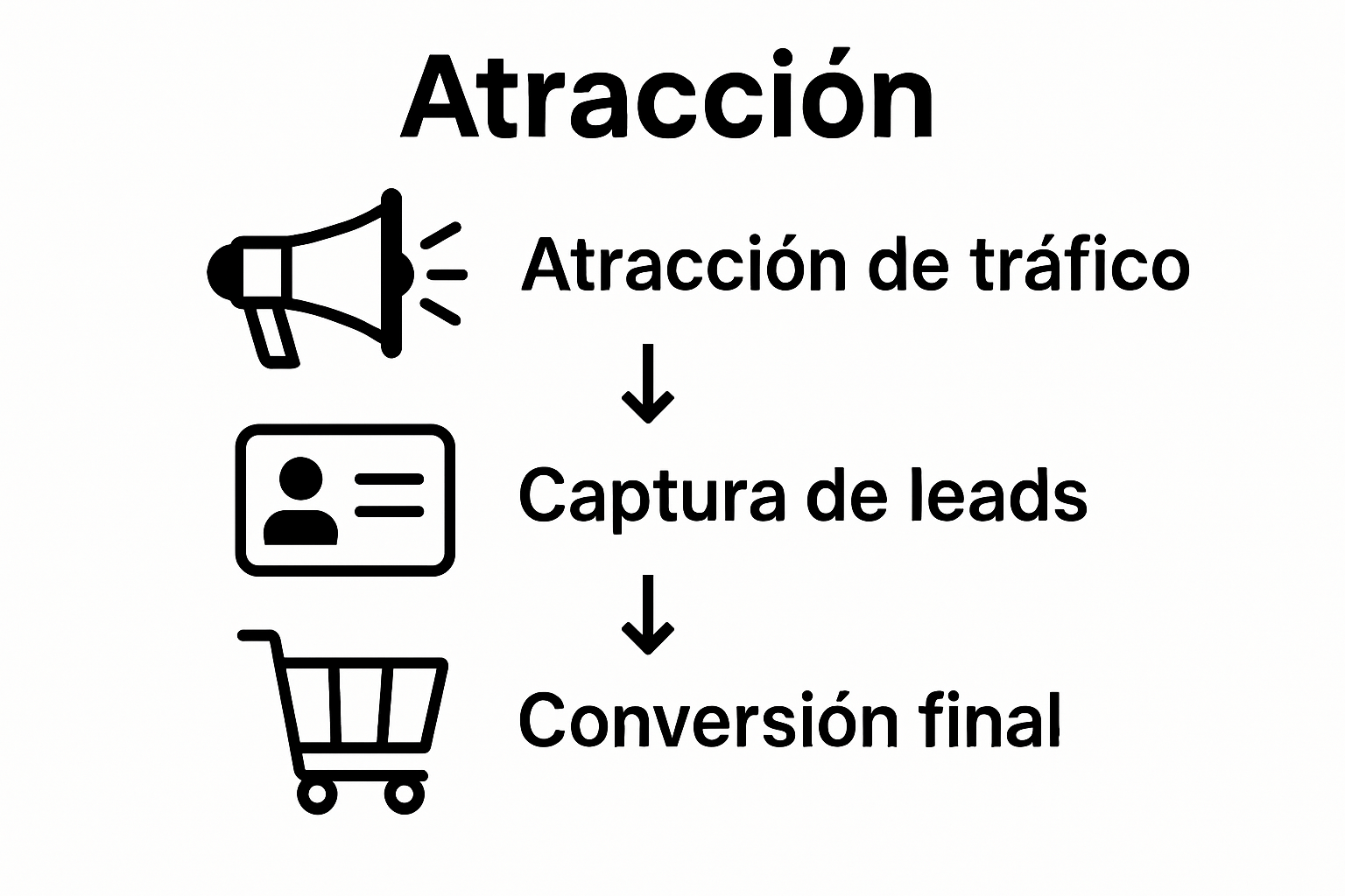 Funnel visual showing traffic attraction, lead capture, and conversion stages