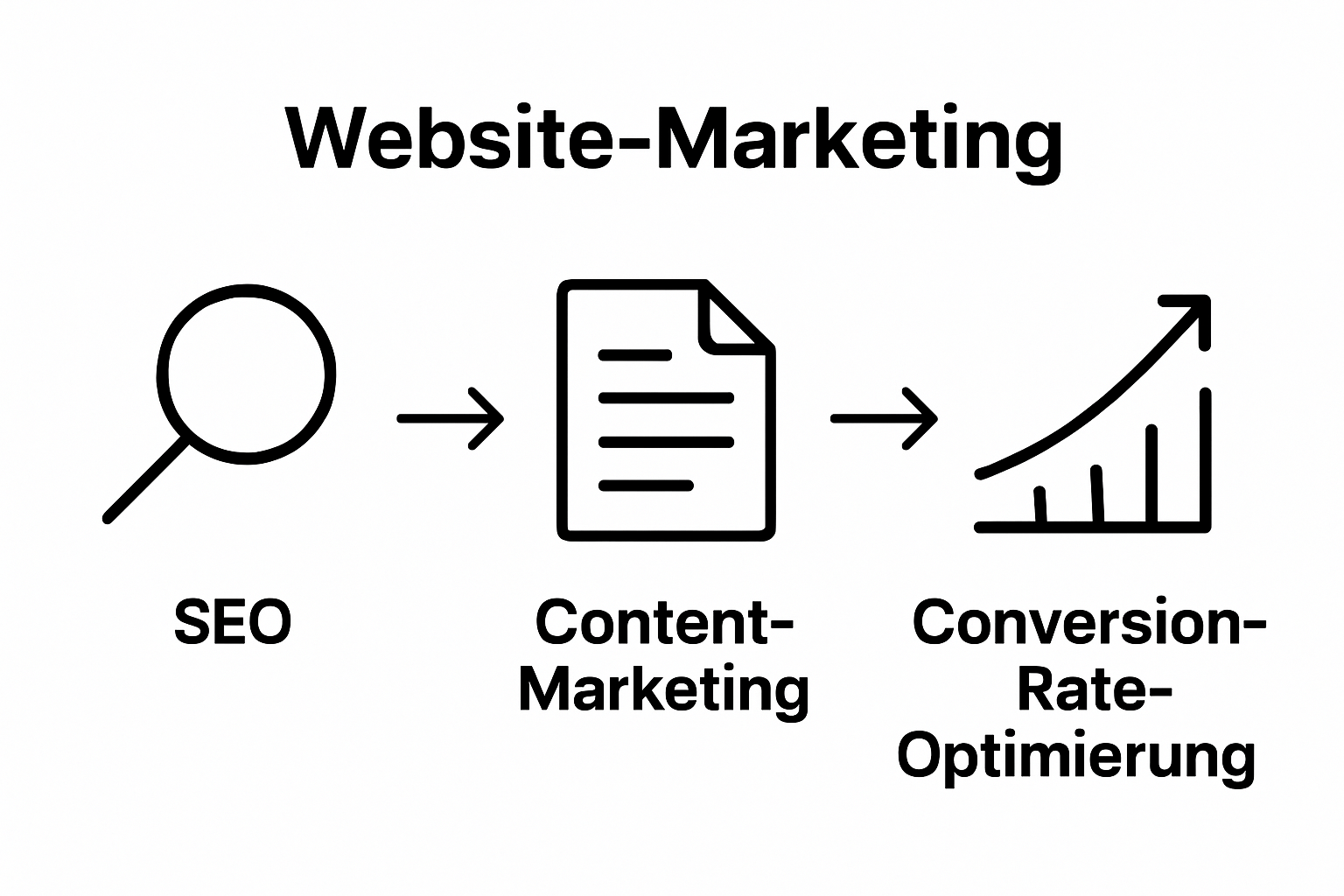 Icons for SEO, Content, and Conversion Rate representing website marketing components