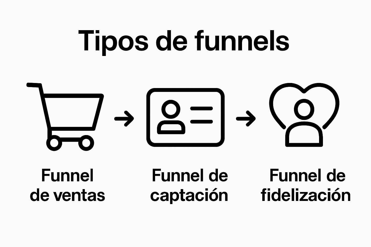 Infographic showing three main funnel types with icons