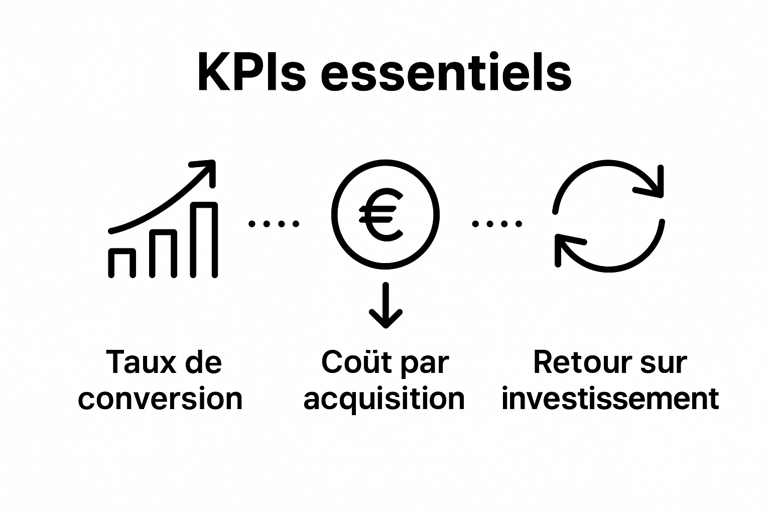 Infographic with icons for conversion rate, cost per acquisition, and ROI