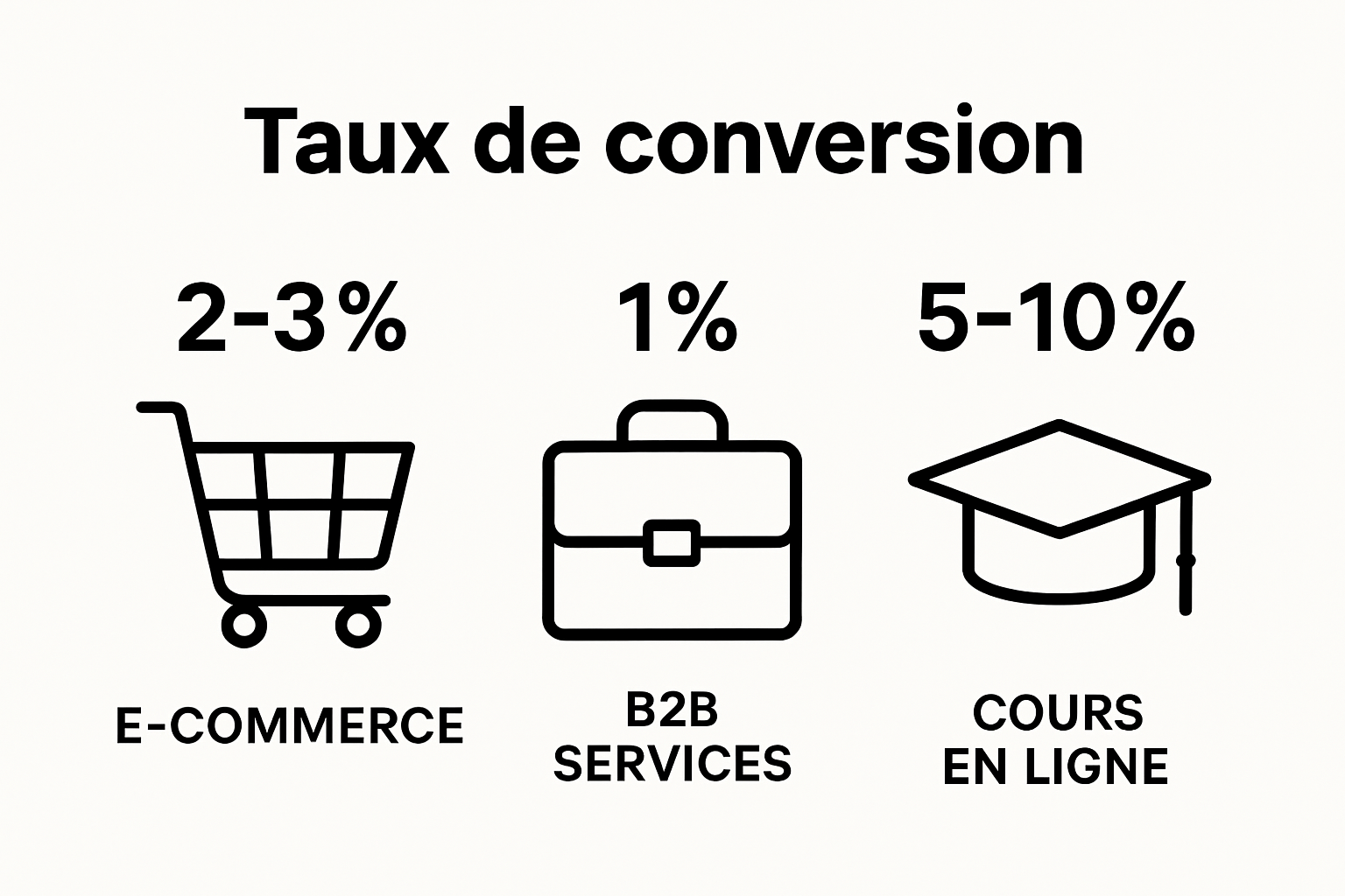 Infographic comparing e-commerce, B2B services, and online course conversion rates