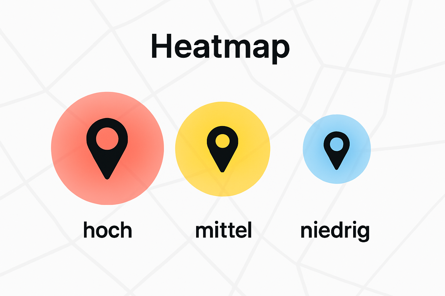 Three-color heatmap zones showing data density on map