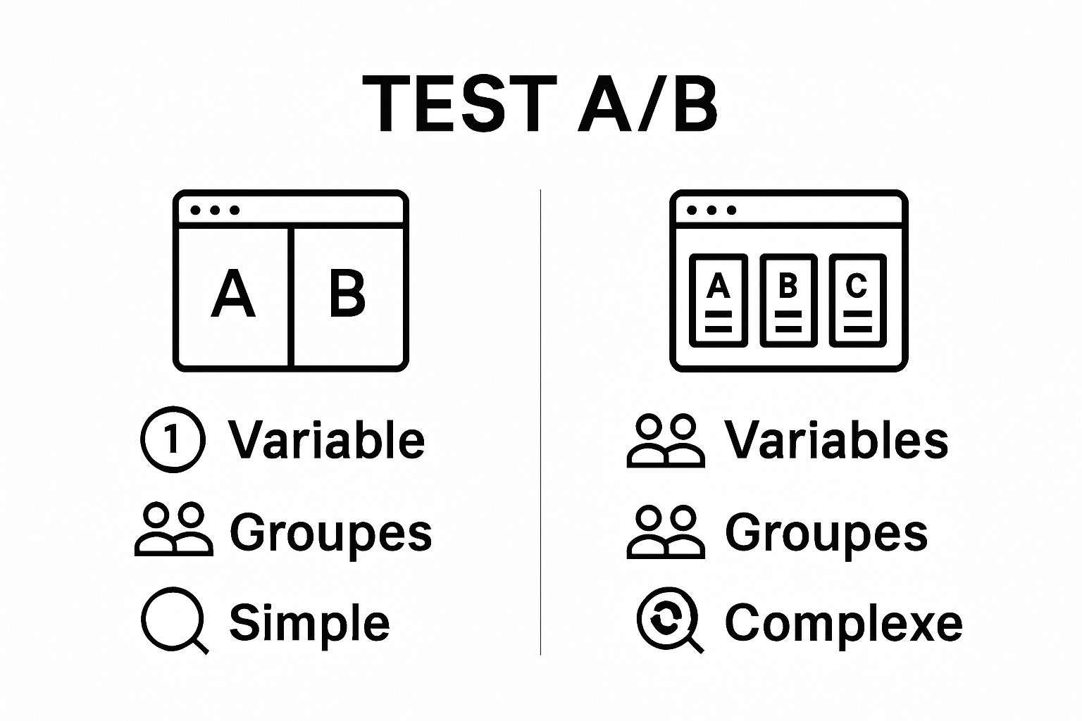 Infographic comparing A/B test and split test visually