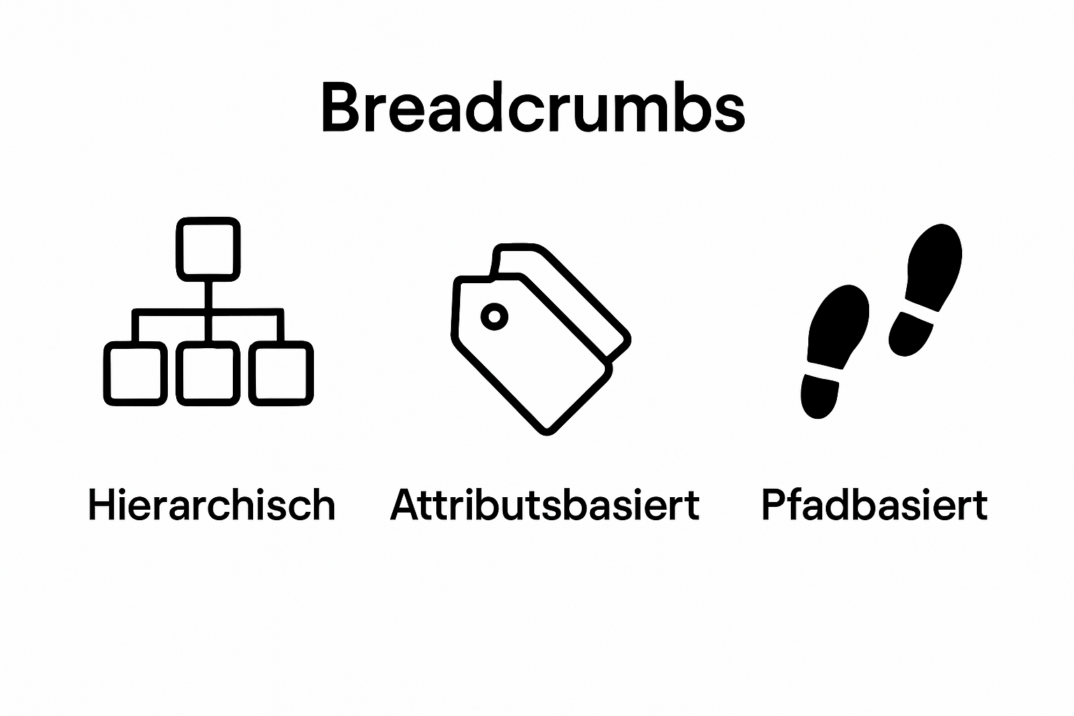 Infographic showing three breadcrumb website types as icons