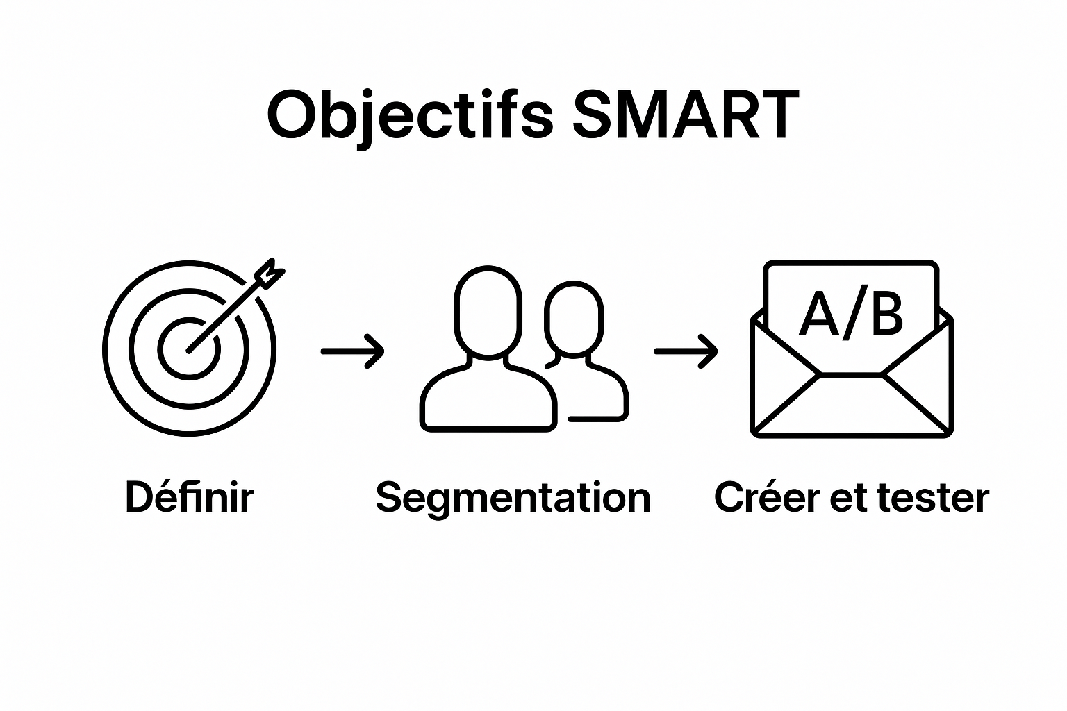Infographic showing steps: set objectives, segment, create variants