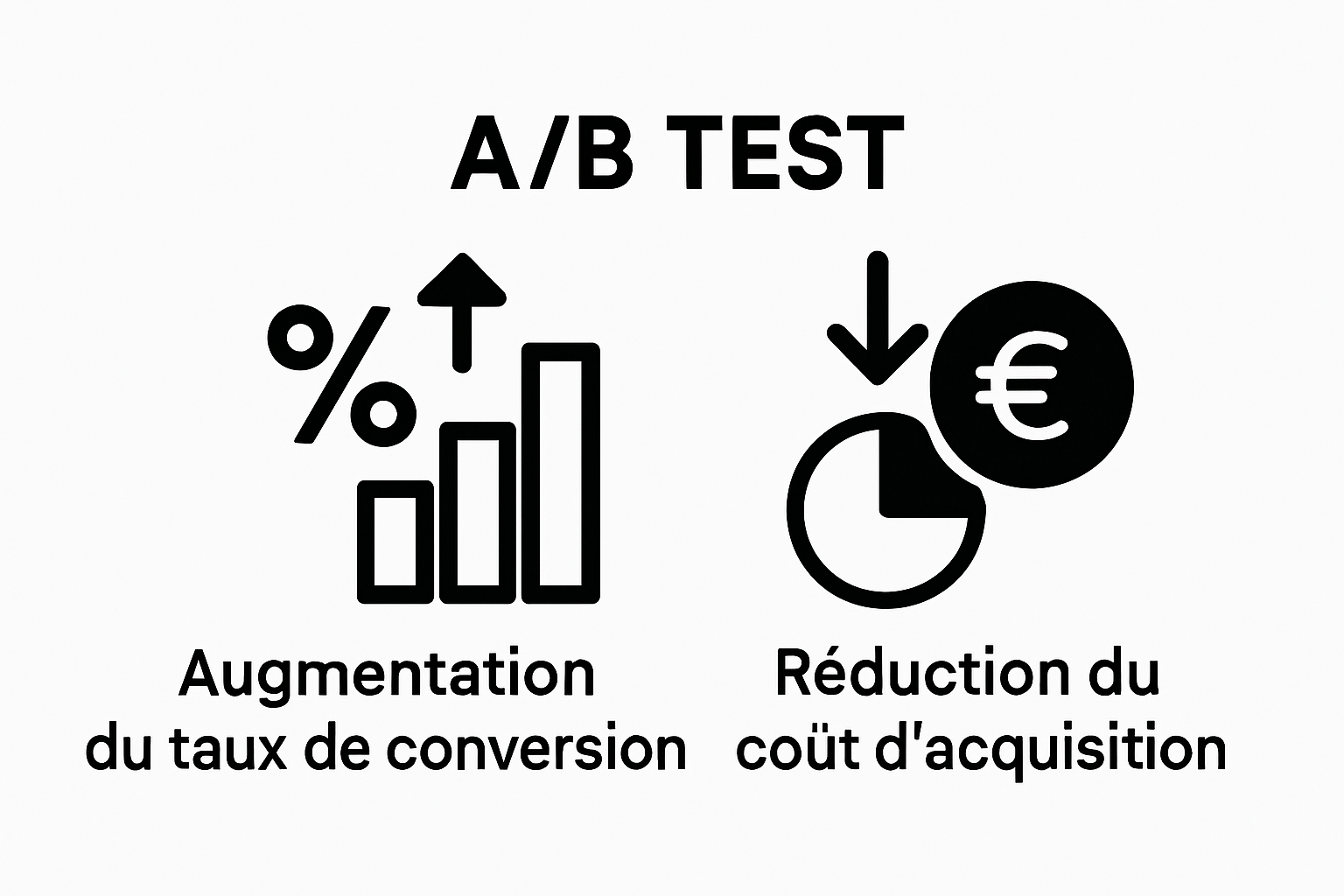 Infographic comparing conversion rate increase and customer acquisition cost reduction after A/B testing