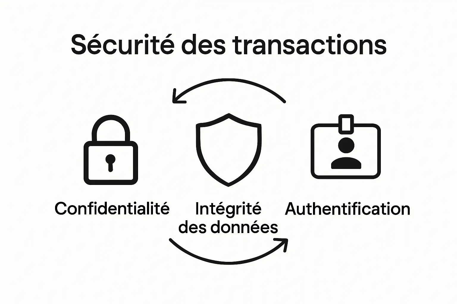 Three icons showing confidentiality, integrity, authentication in online payments