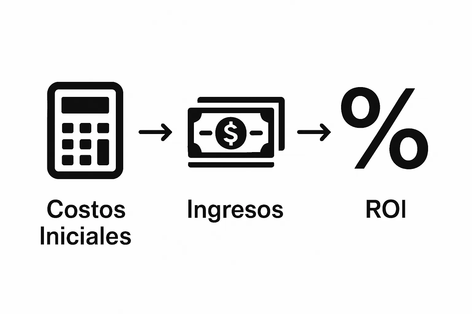 Infographic showing ROI workflow: initial costs, revenue, result percent