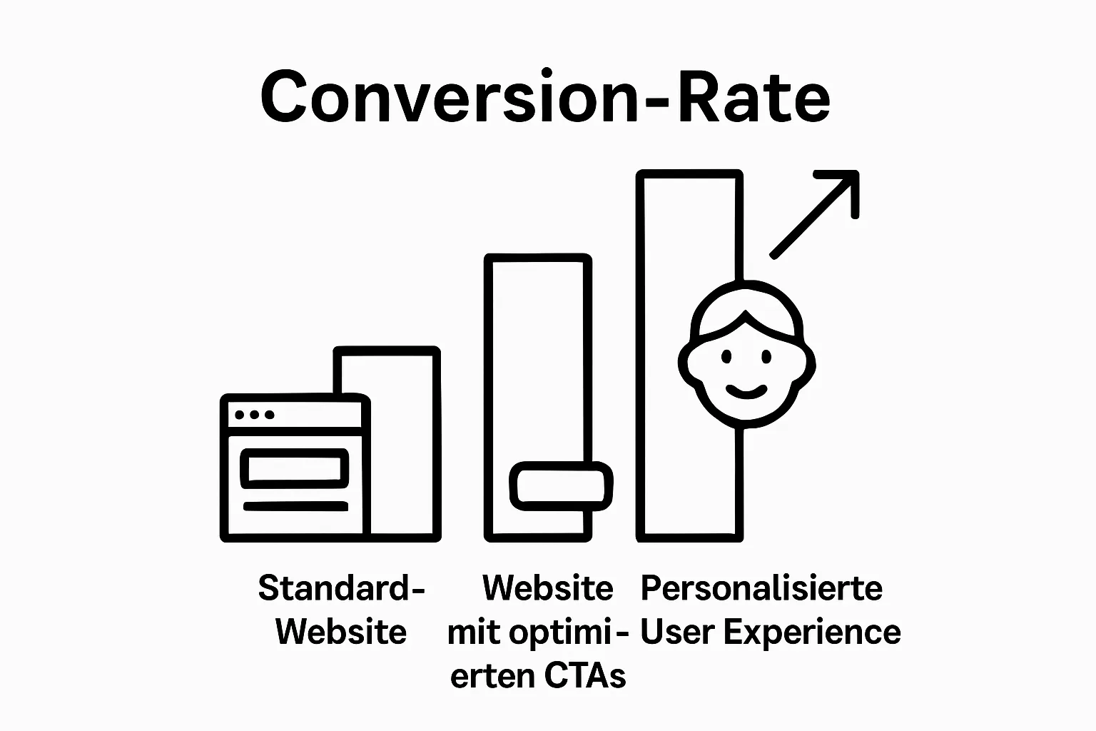Infographic comparing three website conversion rates using minimal bar chart visuals