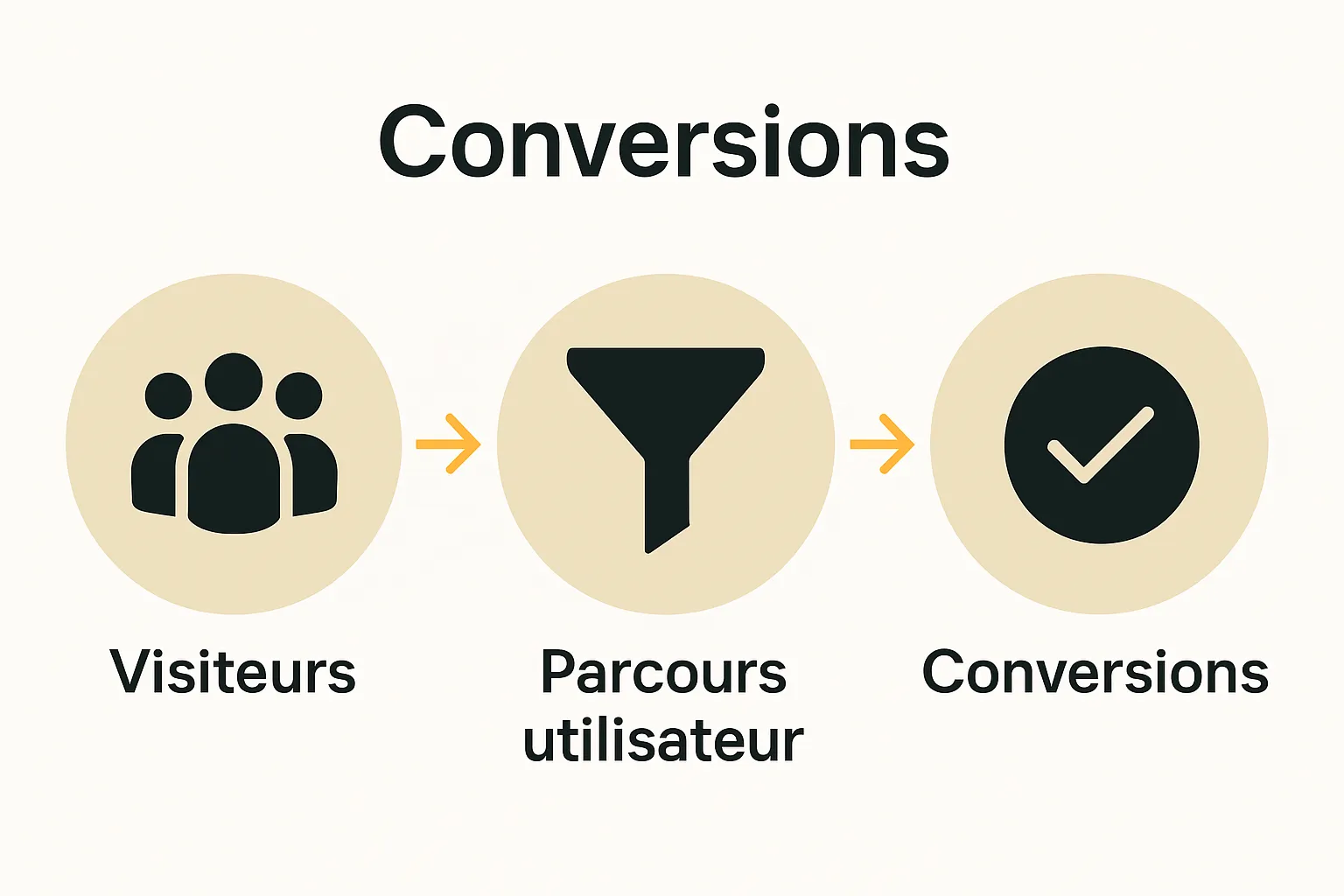 Infographic illustrating visitors, user journey, and conversions