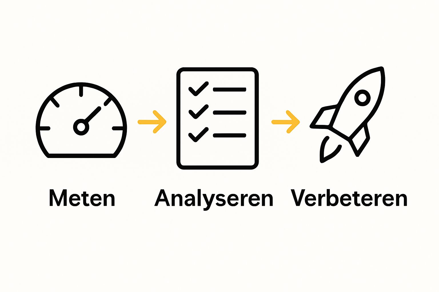 Drie iconen: meten, analyseren, verbeteren in een cyclus