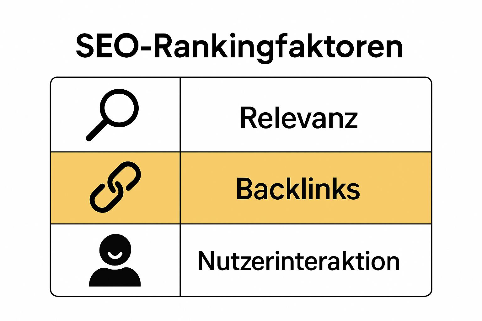 Key SEO ranking factors icons infographic