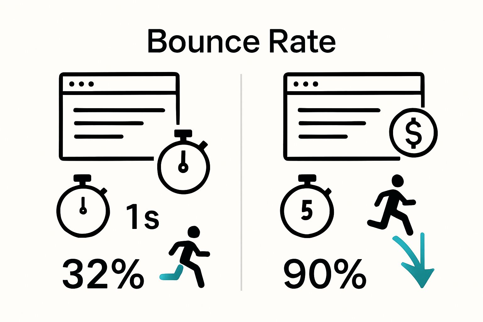 Comparison of bounce rate for fast vs. slow website loading times