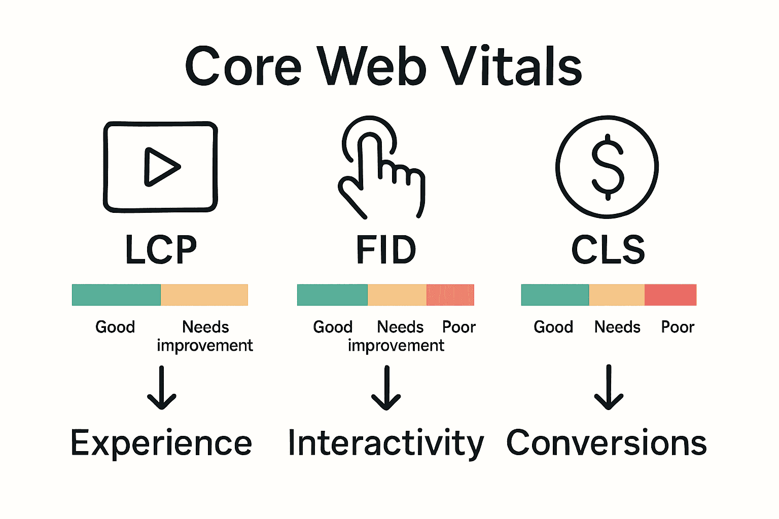 Infographic comparing Core Web Vitals and their impact on user experience and conversions.