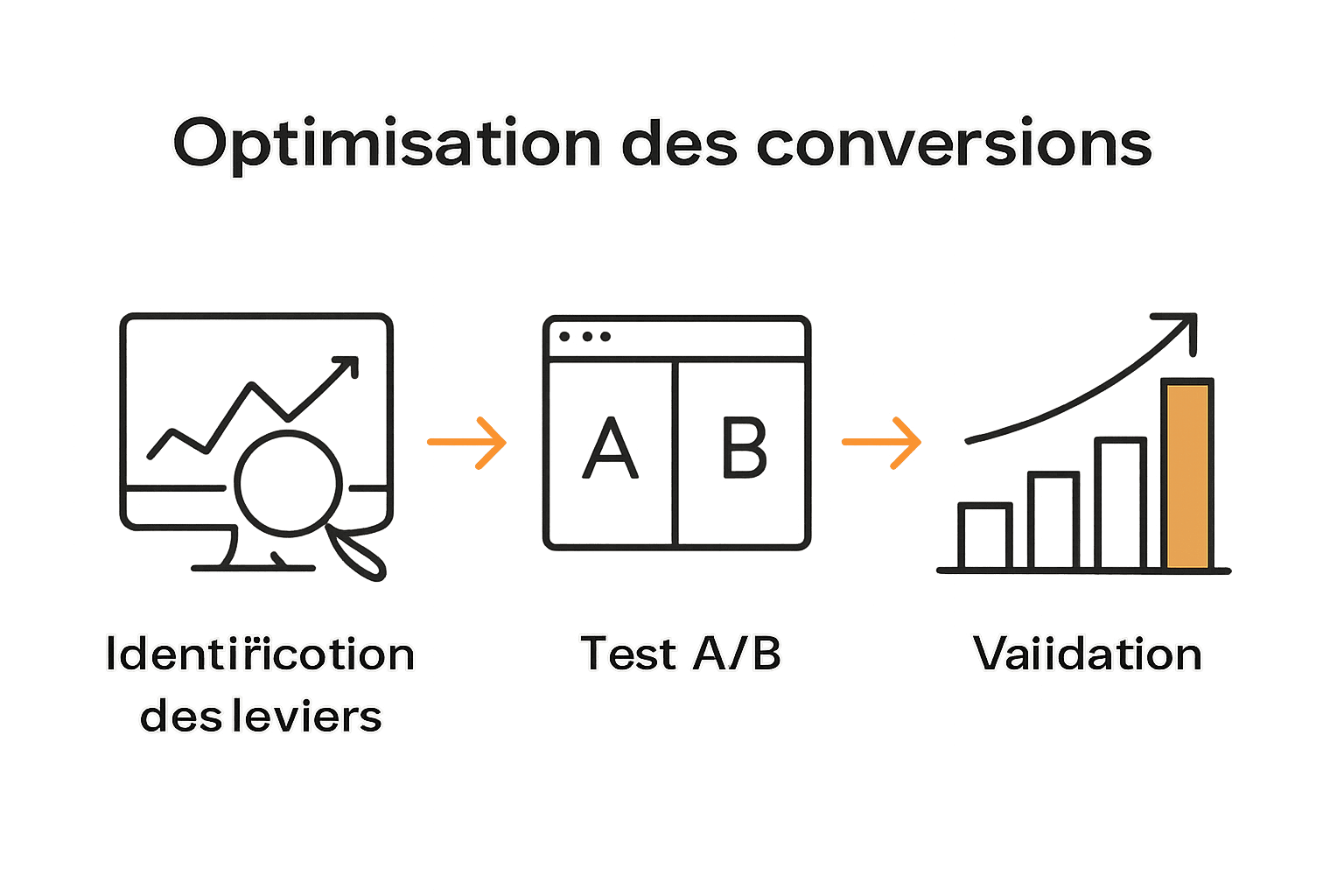 Infographie montrant les trois étapes-clés de l’optimisation des conversions