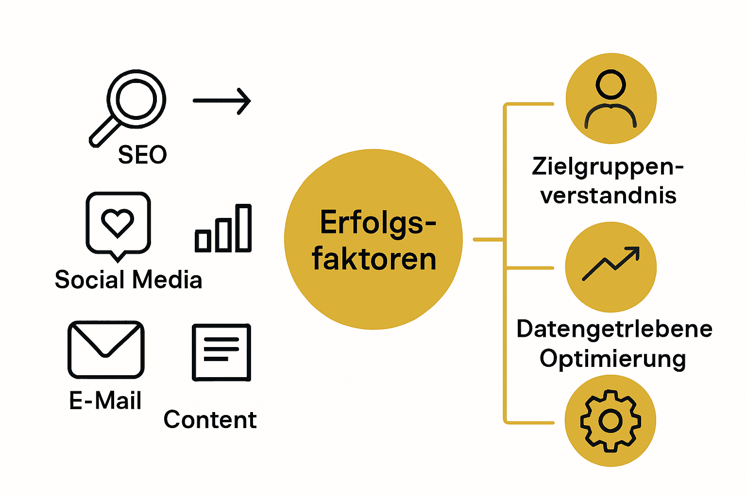 Infografik zu Online-Marketing-Kanälen und Erfolgsfaktoren