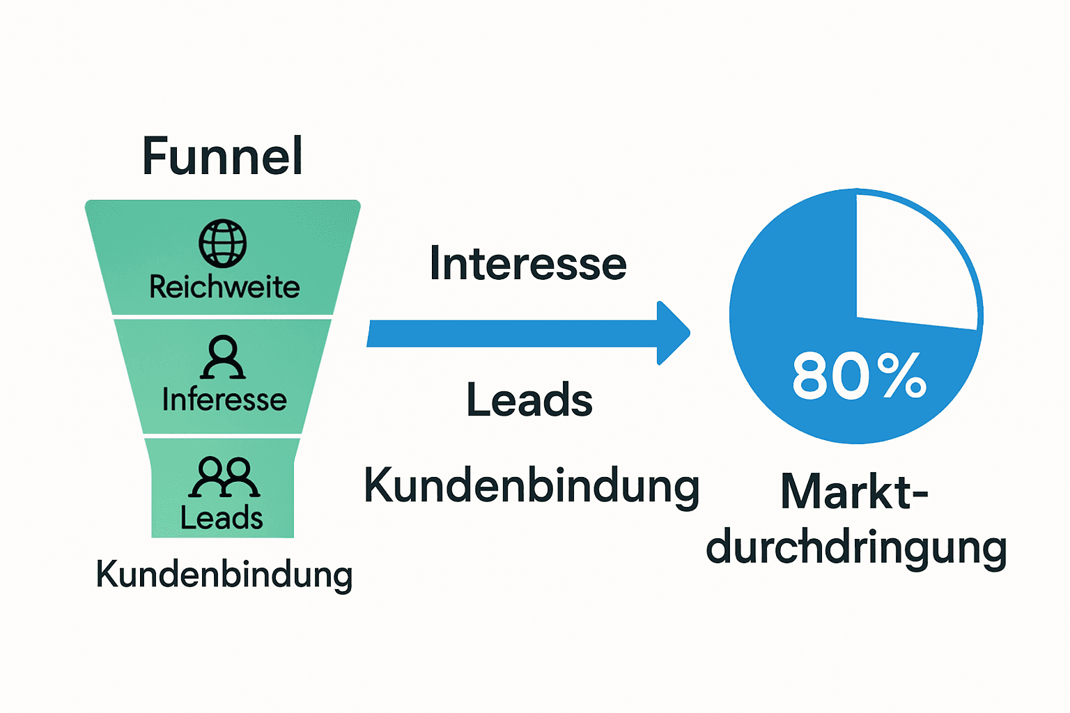 Infografik mit vier Phasen des Marketing Funnels und 80 Prozent Erfolgsquote