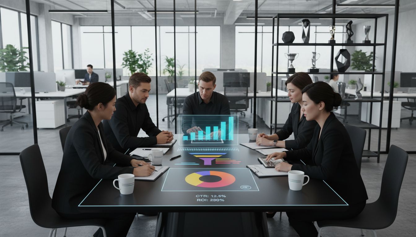 Team analyzing marketing KPI data together