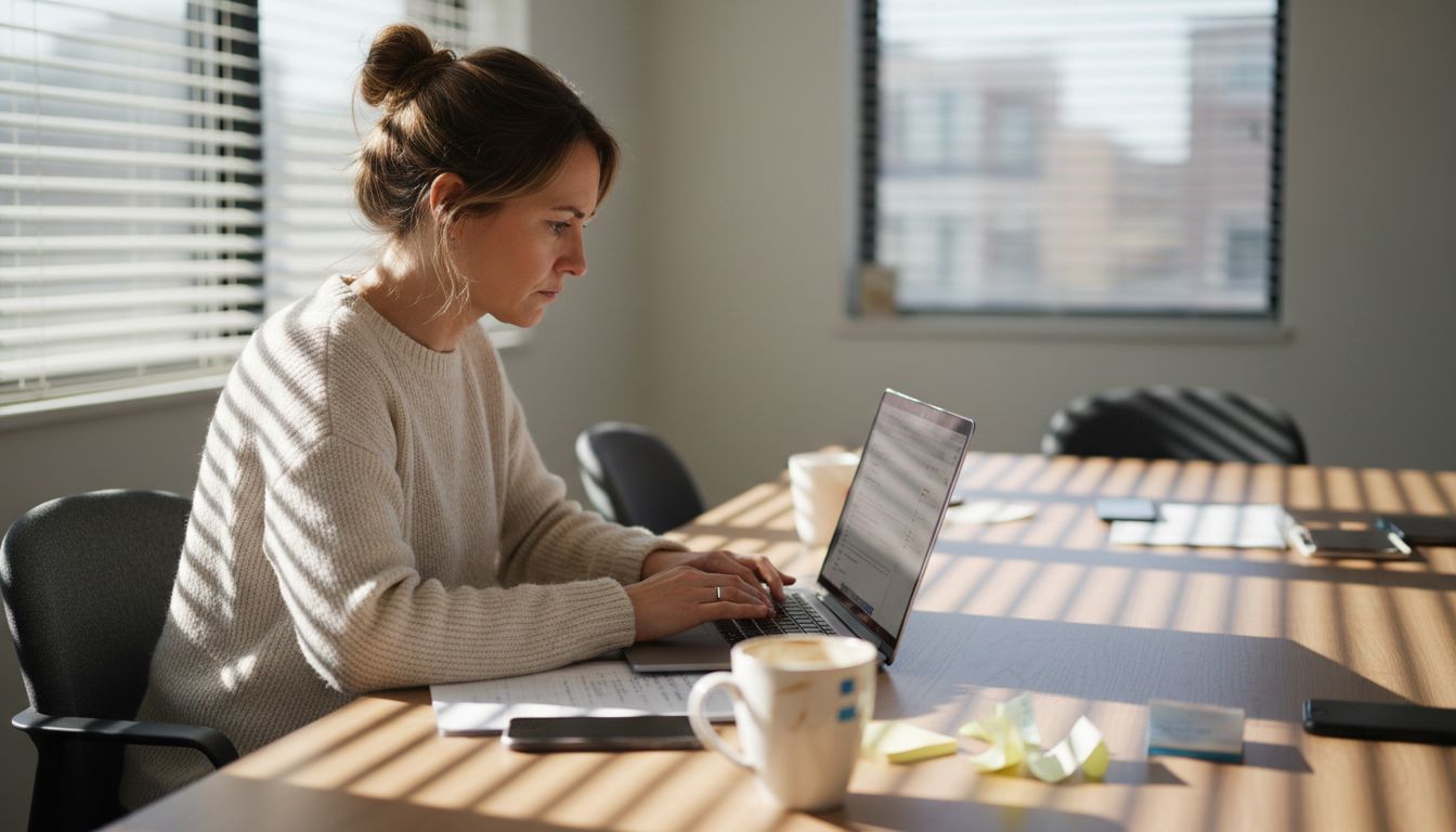 Woman using Google Ads on laptop workspace