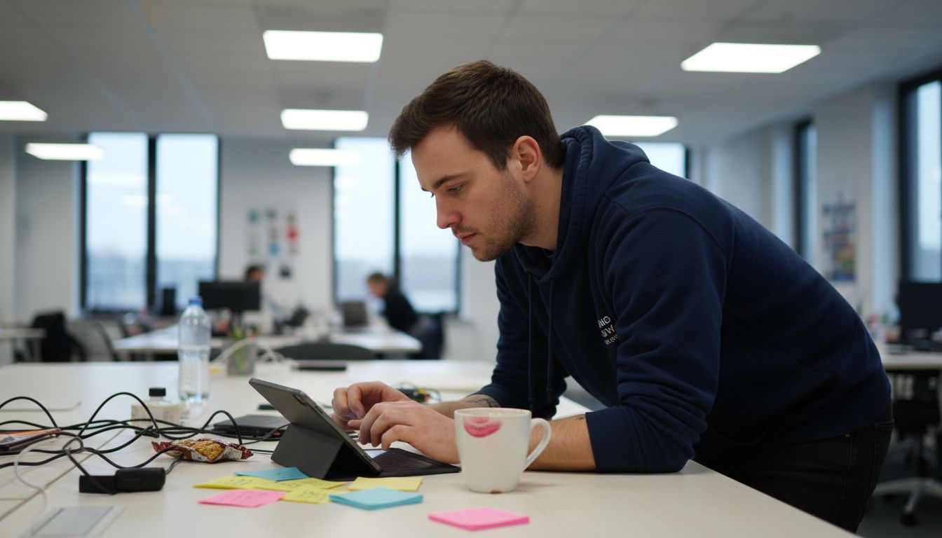 Marketer preparing digital webinar coworking