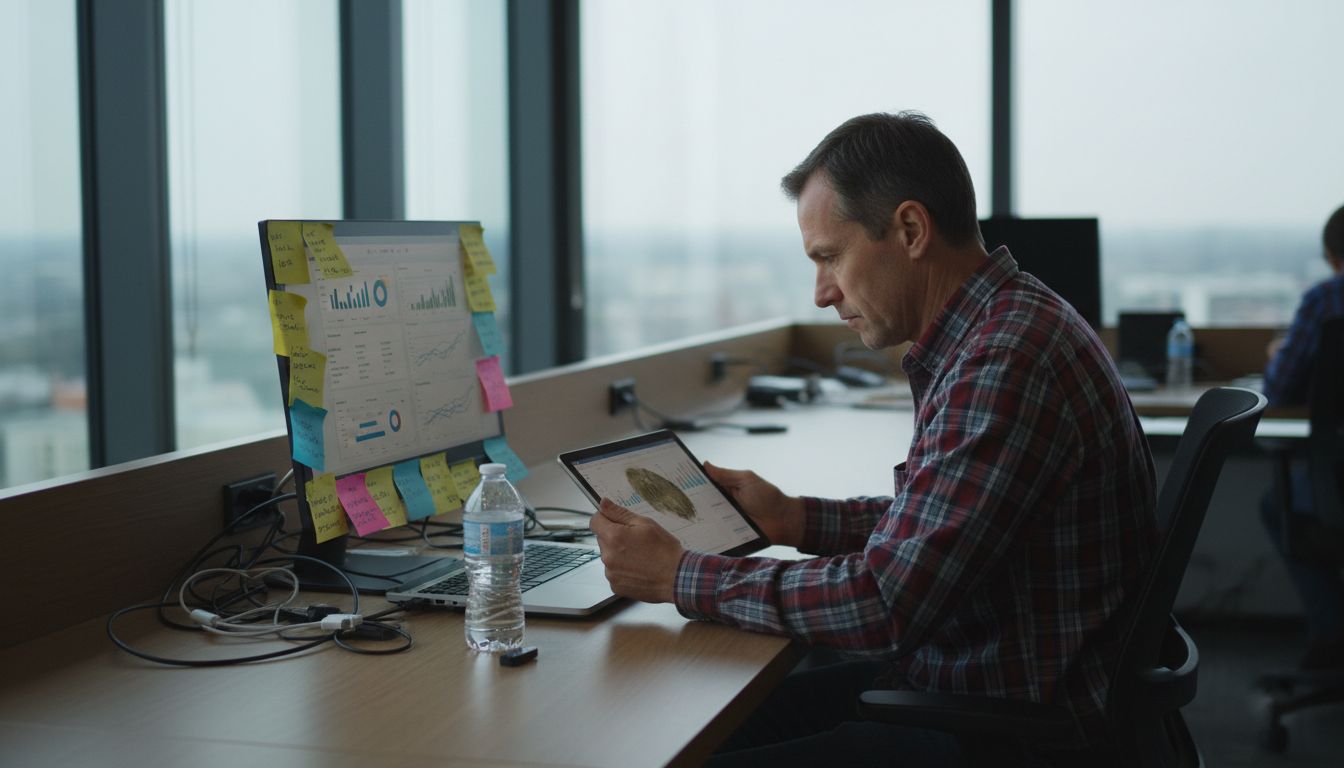 Man compares testing platforms on devices