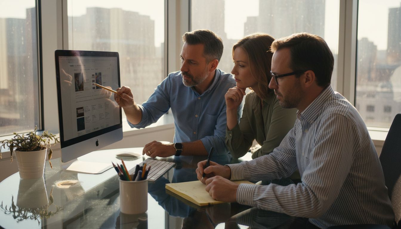 Team reviewing website improvements together