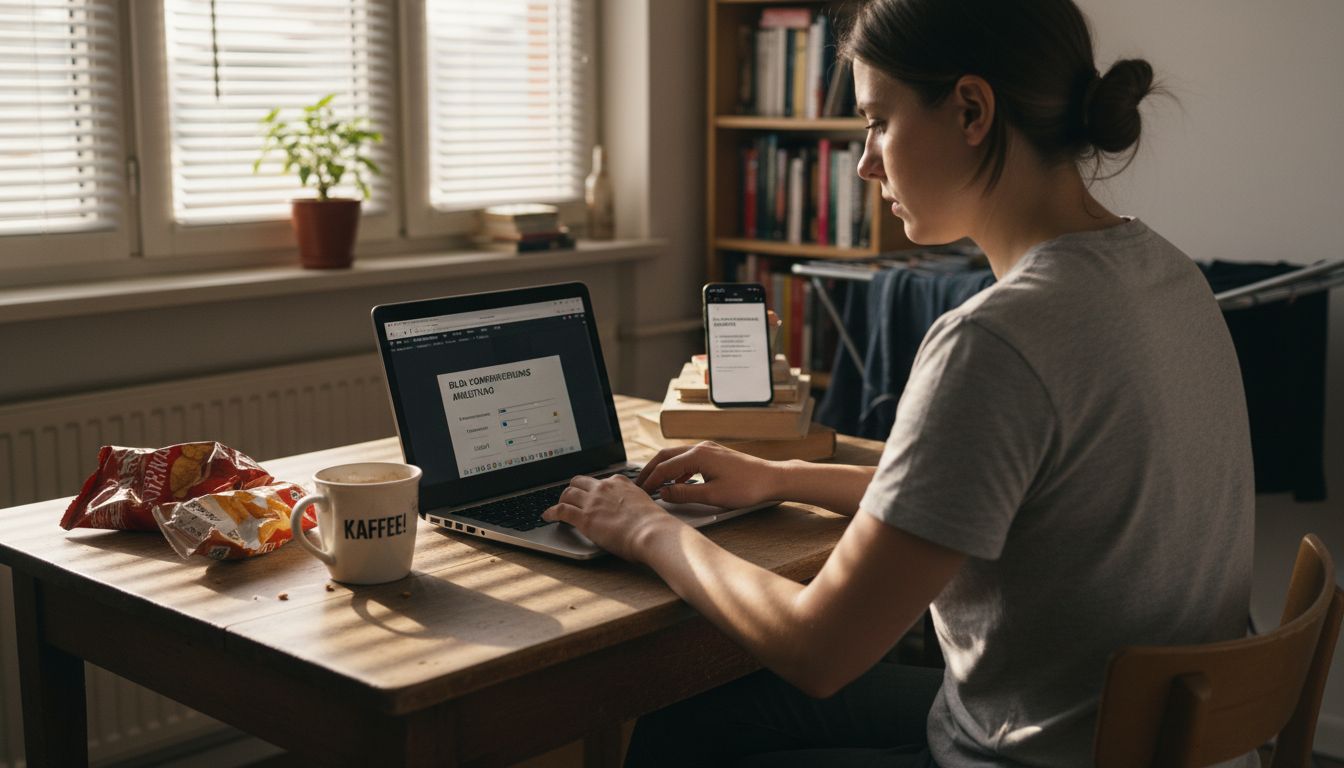 Eine Frau arbeitet am Laptop daran, die Bilder ihrer Website zu optimieren.