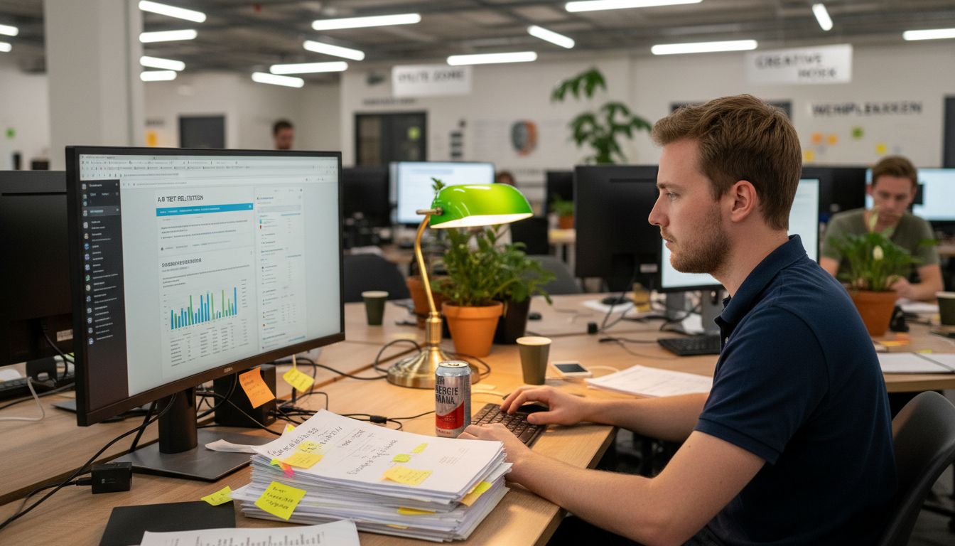 Detailopname van een werkplek waar A/B-testen worden geanalyseerd