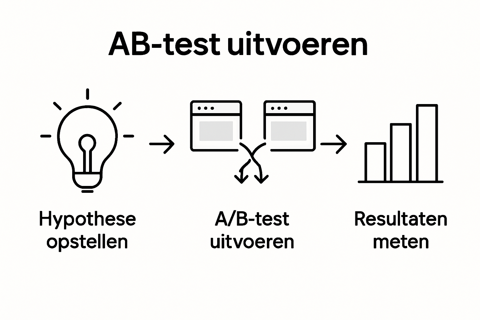 Infographic die het stappenplan van een website-experiment duidelijk in beeld brengt