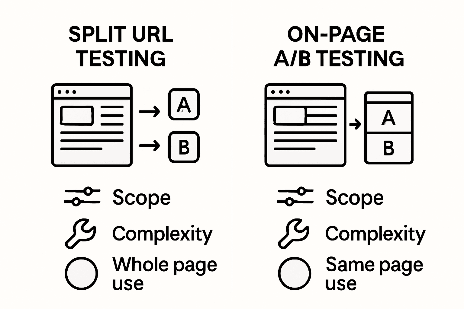 Infographic comparing split URL and on-page tests