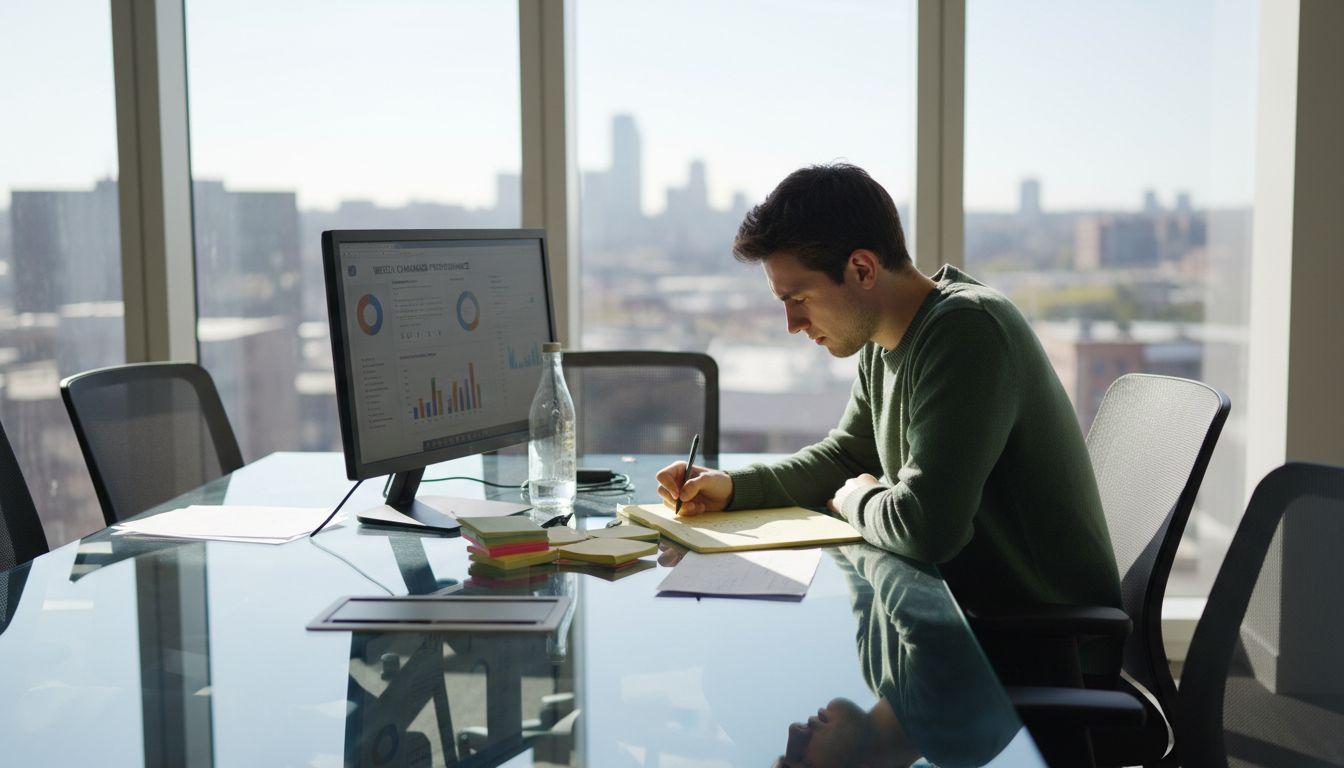 Marketer mapping experiment cycle at desk