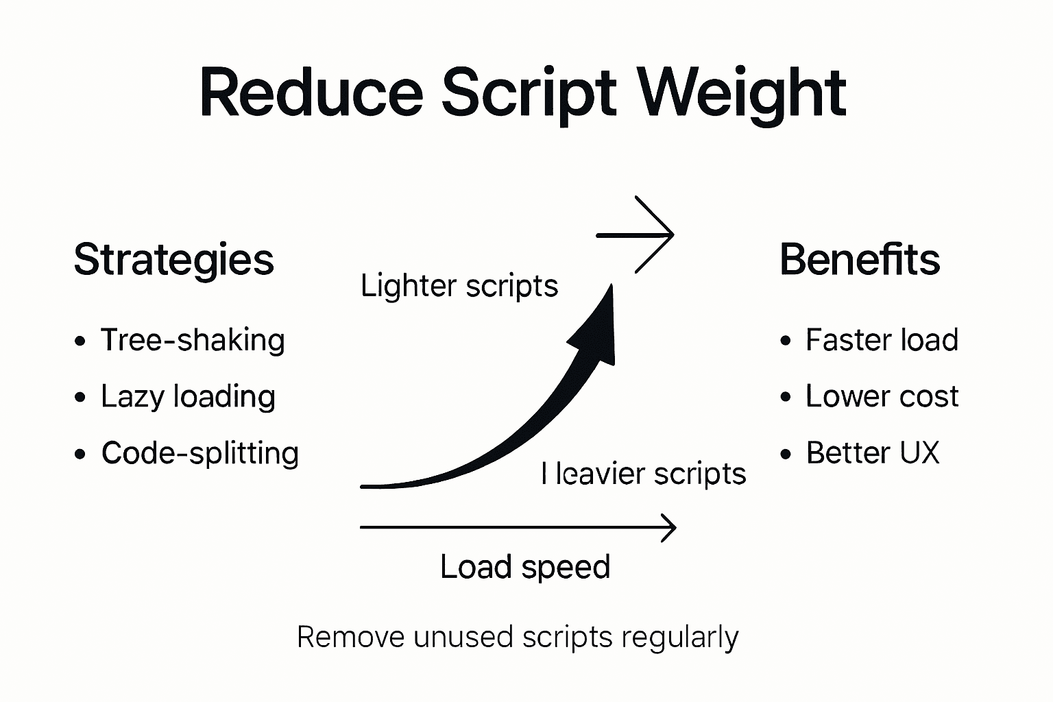 Infographic showing script reduction strategies and benefits
