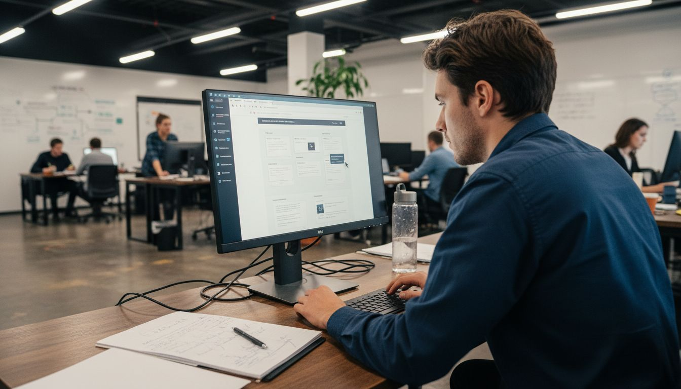 Person arranging landing page in drag-and-drop editor