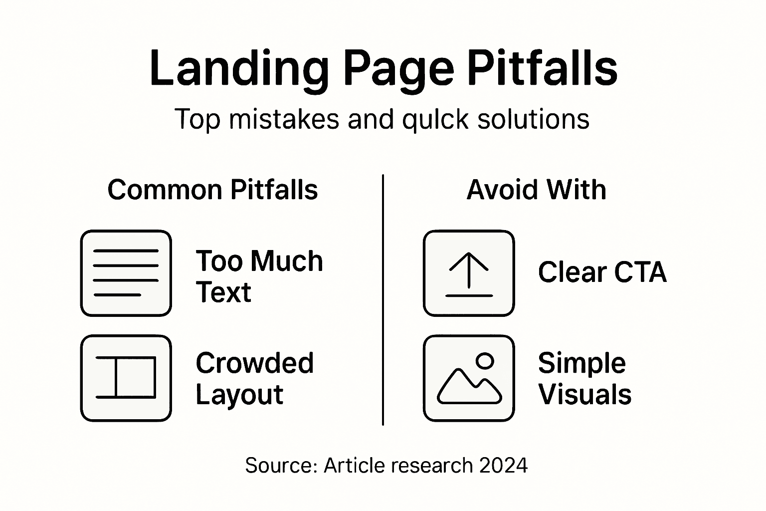 Infographic showing landing page pitfalls and solutions