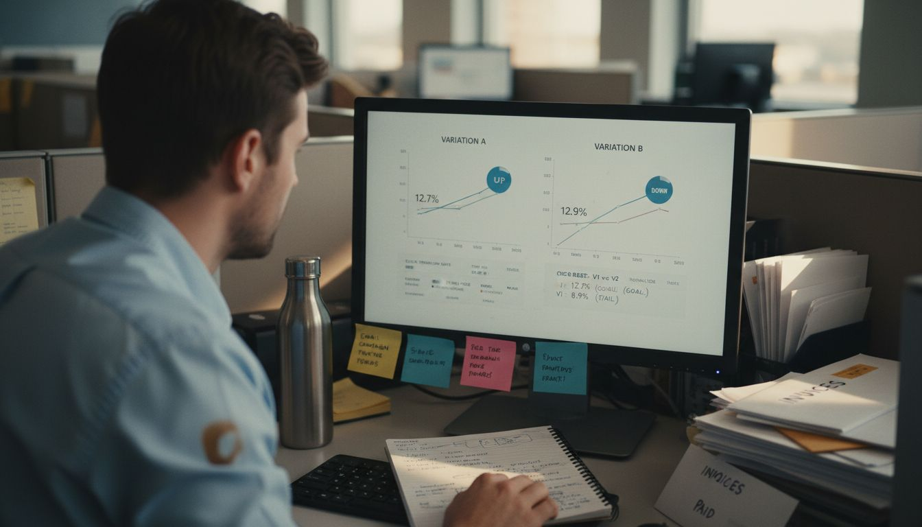 Reviewing A/B test analytics at small cubicle