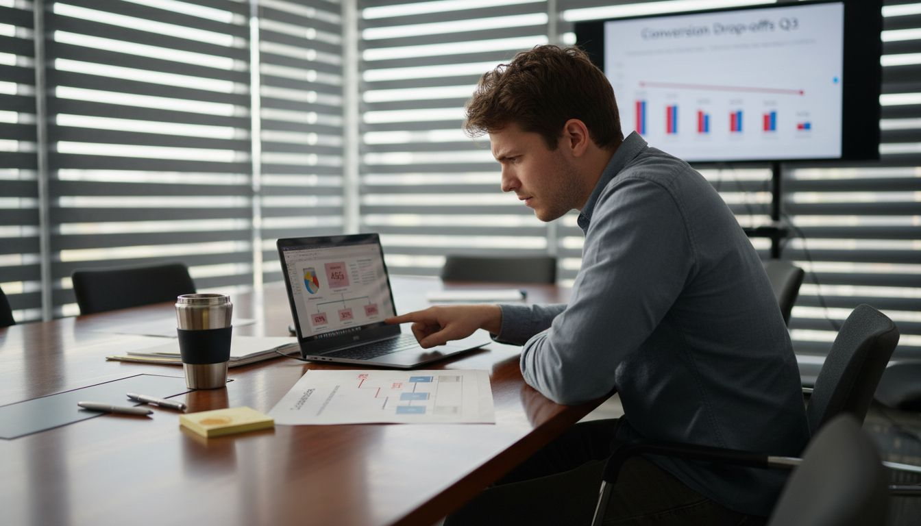 Analyst reviews SaaS funnel drop-off data