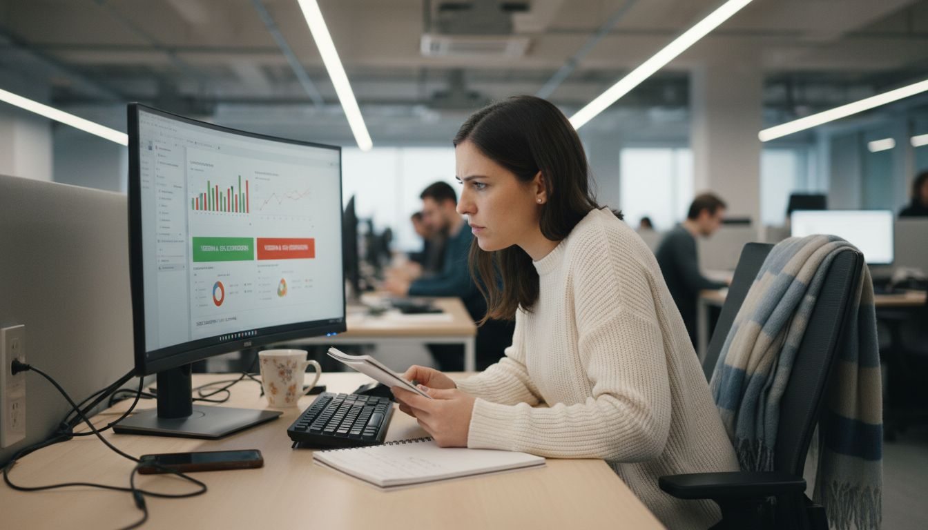 Marketer reviews A/B test results at desk