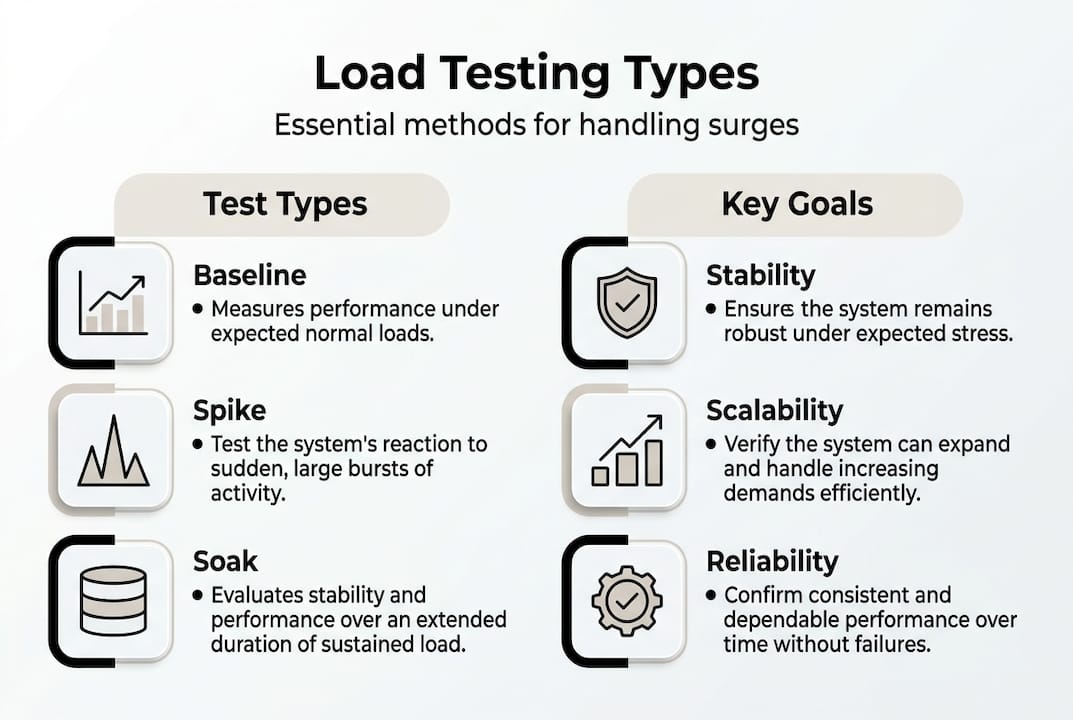 Infographic showing key load testing types and goals