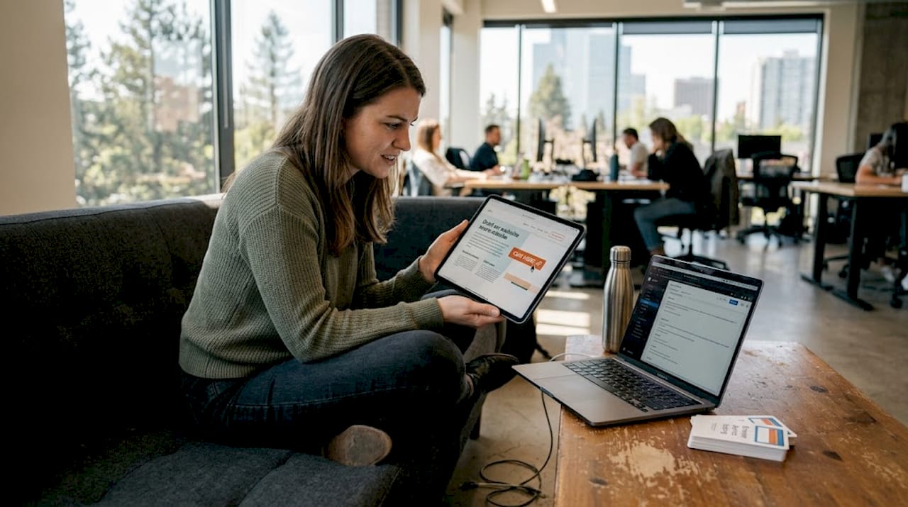 Marketer checks broken page on tablet
